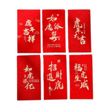 Imagem de 6 envelopes vermelhos de ano novo chinês 2022 pacote de dinheiro da sorte tigre zodíaco Hong Bao Lai Ver presente Dinheiro Fu Xi Ouro Lunar Primavera Festival Aniversário Chá de bebê Festa Casamento Formatura (B)