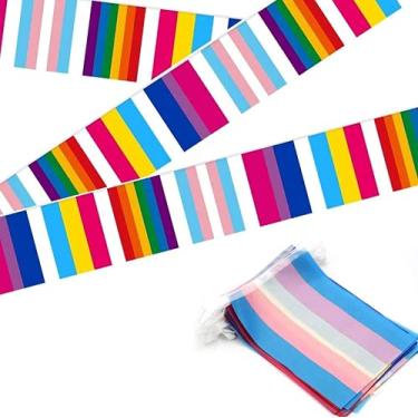Imagem de KEAIDO Bandeiras de corda arco-íris orgulho gay faixa sortida para festa desfile decoração de evento 5 m 20 bandeiras gay lésbicas LGBTQIA pansexualidade bissexualidade transgênero