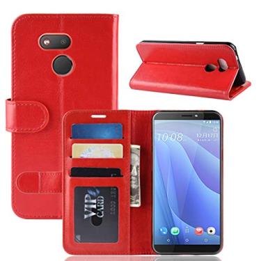 Imagem de LIYONG Capa para celular R64 textura única dobra horizontal capa de couro flip para HTC Desire 12S, com suporte e carteira e compartimentos para cartões e moldura de foto (preto) bolsas (cor vermelha)