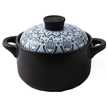 Imagem de QWERTYUI Caçarola de cerâmica com tampa panela de cozinha doméstica japonesa antiaderente resistente ao calor panelas de sopa panelas de cerâmica utensílios de cozinha panela de barro, C, 2,5