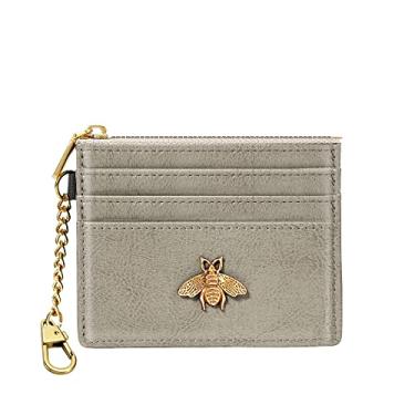 Imagem de SEAVILIA Porta-cartões carteira feminina com janela de identificação RFID porta-moedas, presentes de abelha, carteira pequena minimalista, Cinza claro, Minimalista