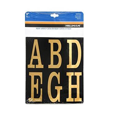 Imagem de Hillman 839712 Kit de placas autoadesivas com 48 peças de letras quadradas, Mylar preto e dourado, 7,6 cm com caracteres 1 kit de sinal