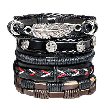 Imagem de Dlihc Pulseira de couro trançado para homens e mulheres, pulseira masculina preta ajustável de couro, presentes de dia dos pais para pai, sem pedra preciosa, Sem pedra preciosa