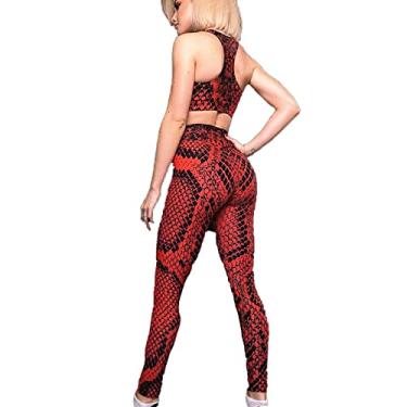 Imagem de Yajun Roupas femininas de ioga sem costura elásticas respiráveis agasalho esportivo leggings fitness roupas levanta bumbum corrida roupas esportivas, vermelho, G (peito: 76cm)