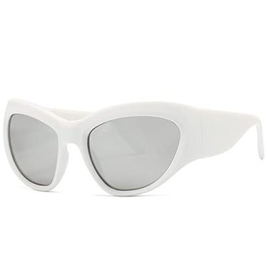 Imagem de Óculos de sol redondos grandes e grandes para mulheres moda cor doce óculos de sol masculinos vintage hip hop grandes tons, prata branca, tamanho único