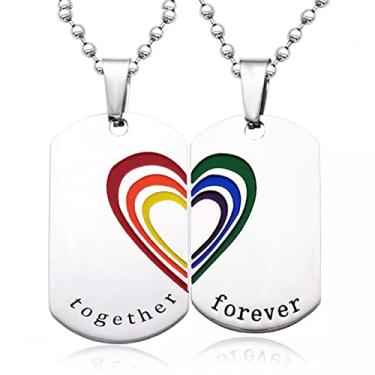 Imagem de CNBPIC Aço Inoxidável Coração Arco-Íris"Juntos Para Sempre" Colar Joias Casal Presente