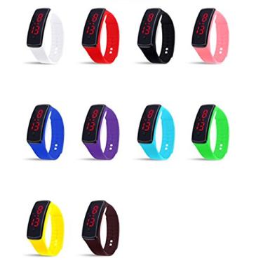 Imagem de CdyBox Pulseira de relógio esportivo unissex de silicone LED digital criativa com tela sensível ao toque, pacote com 10