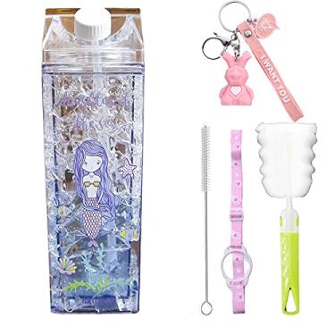 Imagem de seelucky Copo de viagem com canudo garrafa de água esportiva gelo canecas congelador vidro gelado menina copo de bebida (azul sereia, 550 ml)