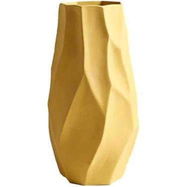 Imagem de Vasos De Cerâmica Para Flores, Vaso De Flor Nórdico Grande, Vaso Decorativo Em Forma De Origami, Vaso De Mesa Para Sala De Estar, Armário De TV, Arranjo De Flores, Decoração,Amarelo,YUYANAIAI
