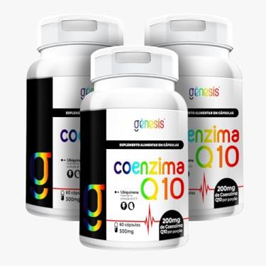 Imagem de Kit 3 coenzima Q10-200mg por porção - Fórmula Antioxidante com Selênio e Vitamina E, Genesis, original - 180 capsulas.