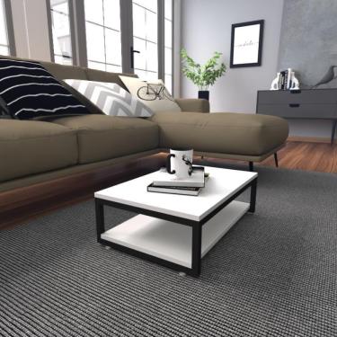 Imagem de Mesa De Centro Sala Industrial Branca Quadrada Retangular Mesinha De Centro Sala Madeira