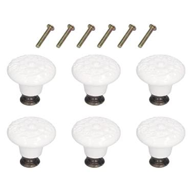 Imagem de Puxador de porta de cerâmica, maçanetas de cerâmica redondas elegantes e convenientes fino acabamento fácil de instalar para porta para gaveta para armário(1996 branco)