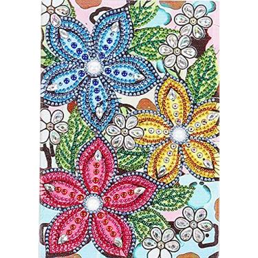 Imagem de Kits de Caderno de Pintura de Diamante 5D Capa de Couro Colorida DIY Formato Especial Diário Sketchbook Caderno de Desenho de Ponto Cruz, Capa Dura Livro de Laticínios 20 x 14 cm
