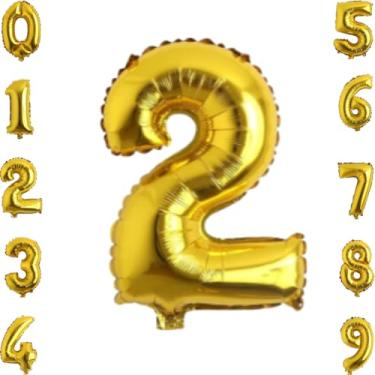 Imagem de Balão Numero Metalizado 75cm Dourado, Balão Metalizado Numero Gigante, Balão De Número Grande Metalizado 75cm, Flutua (N2)