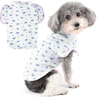 Imagem de Zunea Camisas florais para cães pequenos menina mangas de babados roupas de cachorro de verão macio respirável camiseta básica estilo doce colete de cachorro regata feminino vestuário para animais de