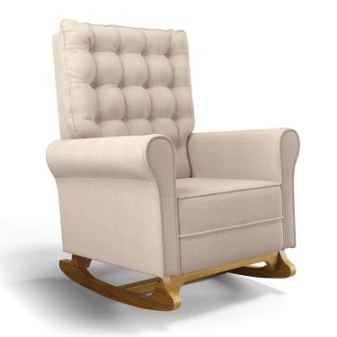 Imagem de Poltrona de Amamentação Manu Linho Areia TC183 Base Balanço de Madeira G01 - D`Rossi