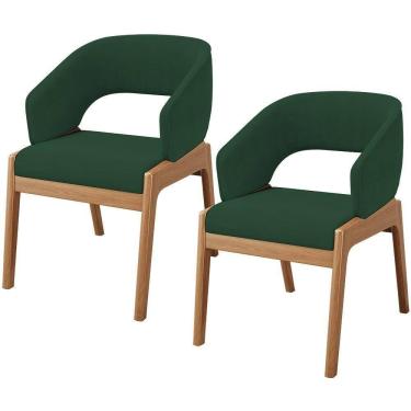Imagem de Kit 02 Cadeiras De Jantar E Estar Living Estofada Lince L02 Suede Verde Musgo