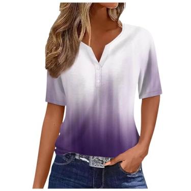 Imagem de Camisetas femininas de verão 2024, túnica de botão, manga curta, estampa floral, gola V, roupas fofas, Ofertas relâmpago branco, XXG