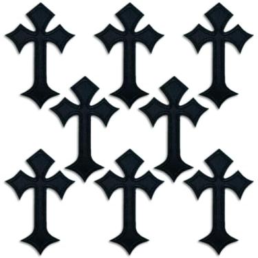 Imagem de Remendos cruzados ferro sobre bordado cruz aplique patch, adesivos de decoração DIY para roupas jeans jaquetas mochilas chapéus camisas (8 peças preto)