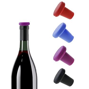 Imagem de UtySty Pacote com 4 rolhas de vinho seladoras à prova de vazamento, rolhas de silicone, reutilizáveis, tampas de bebidas, tampa superior para manter a cerveja champanhe fresca, garrafas de licor