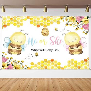 Imagem de Honeycomb Bee He or She Gender Reveal Backdrop What Will Baby Bee Gender Reveal Party Decorations He or She Baby Shower Photography Background