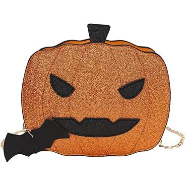 Imagem de QZUnique Bolsas de Halloween Góticas Novidade Bolsa de Ombro Abóbora Caixão Caveira Morcego Bolsa Transversal Festa Presente Doce, A - abóbora-ouro, One Size