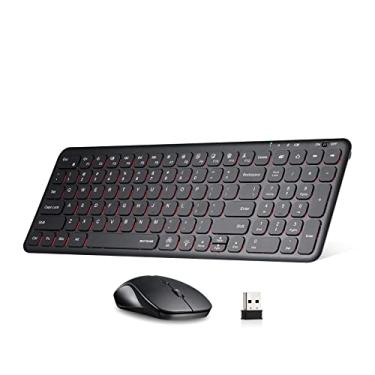 Imagem de SurnQiee Conjunto de teclado e mouse retroiluminados sem fio, 2,4 G recarregável, ultrafino, silencioso, conjunto de teclado e mouse para computador, laptop, desktop (preto)