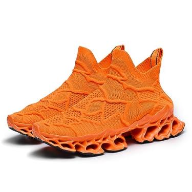 Imagem de Poramea Mocassins masculinos femininos sem cadarço sem cadarço tênis unissex malha trilha corrida casual atlético, Laranja, 37/38 BR
