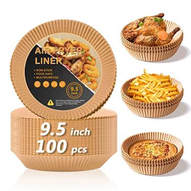 Imagem de Forros de papel para fritadeira a ar ninja 4QT AF101, forros de papel pergaminho grande de 24 cm, resistente a óleo, impermeável, papel de cozimento de grau alimentício para assar micro-ondas