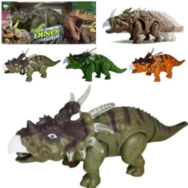 Imagem de Brinquedo Dinossauro TRICERATOPS Com Som Luz Movimento Anda RUGE COLEÇÃO DINO LUZES INFANTIL BONECO DESPERTA IMAGINAÇÃO DA CRIANÇA 26CM (VERDE)