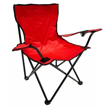 Imagem de Cadeira Dobrável Resistente Com Bolsa Porta Copos Vermelho