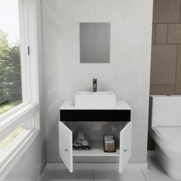 Imagem de Gabinete Armário para Banheiro com Pia Cuba Quadrada Mármore 60cm Balcão Suspenso Preto