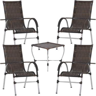 Imagem de Conjunto de 4 Cadeiras e Mesa de Centro para Área Externa Resistente a Chuva e Sol Trama 