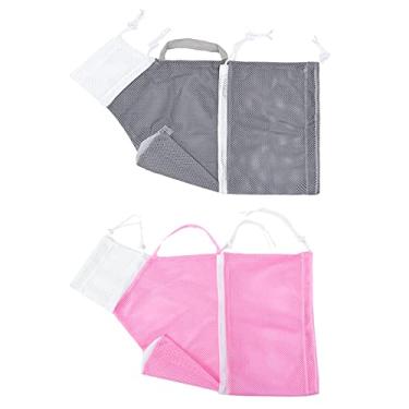 Imagem de EOMTUR 2 peças Saco de banho para gatos Saco de banho de gato Saco de lavagem de gato Restrição de banho de gato Saco de contenção de gato ajustável bolsa de gato para banho (cinza e rosa)