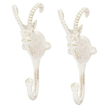 Imagem de Sungmor Ganchos de parede de ferro fundido, ganchos únicos de cabeça de antótopo decorativo, conjunto de 2 cabides de toalha vintage, porta-chaves branco rústico, ganchos de utilidade de banheiro e