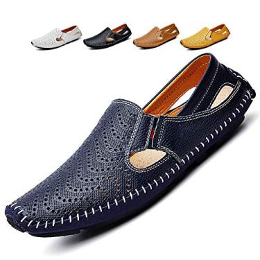Imagem de Noblespirit Mocassins masculinos de couro da moda chinelos casuais sem cadarço no verão, Azul 2, 40