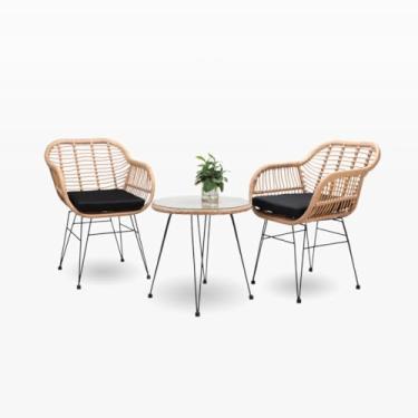 Imagem de Conjunto de Área Externa Sky com 2 Cadeiras e 1 Mesa - Moderno e Resistente para Jardim, Varanda ou Quintal - na cor Bege e Preto