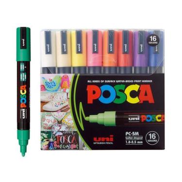 Imagem de Caneta Posca PC - 5M Estojo 16 Cores Marcador Uni Ball
