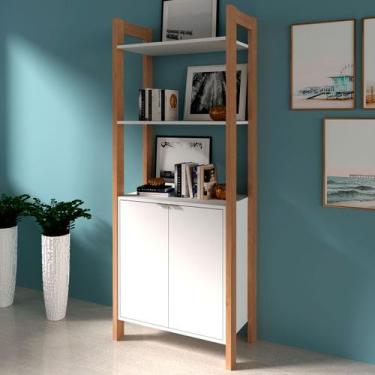 Imagem de Estante para Livros 2 Portas 2 Prateleiras Amêndoa/Branco Az1009 - Tec