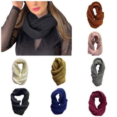 Imagem de Kit 04 Cachecol Maxi Gola 2 Voltas Lã Tricot Moda Crochê Tendência - C
