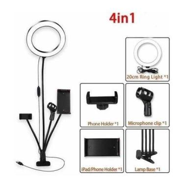 Imagem de Kit Iluminador Ring Light 20cm Mesa +suporte Celular Tablet - Ring Cel