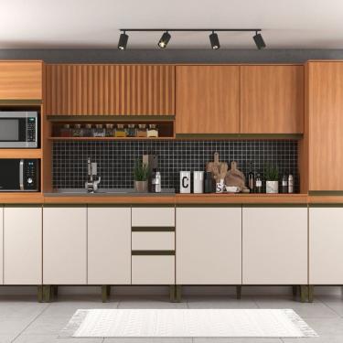 Imagem de Cozinha Cecilia 6 Pecas Aereo Ripado Paneleiro Aereo Balcão 120 Freijó/Off White