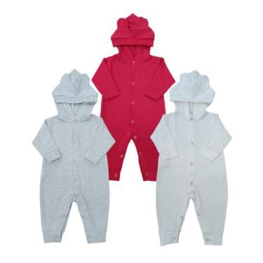 Imagem de KIT 3 PEÇAS Macacões Bebê Orelhinha Unissex - Rovidas Baby, Gelo, Verm