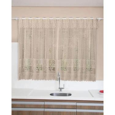 Imagem de Cortina Cozinha Rosas 2,00 X 1,50M Renda Marrom - Interlar