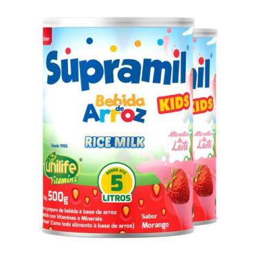 Imagem de Kit 2 Supramil Bebida de Arroz Kids Morango Unilife 500g