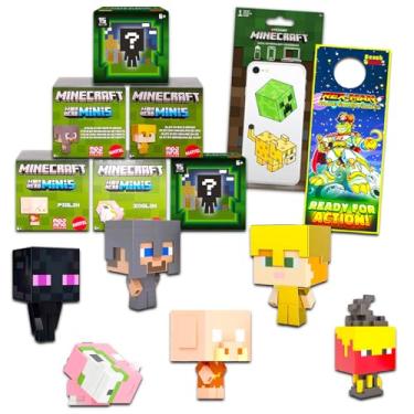 Imagem de Minecraft Mini Figures Set for Kids - Party Favors Bundle With 6 Mob Head Minis Action Figures Plus Decal | Miniature Figurines Set