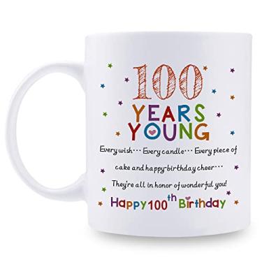 Imagem de aiyaya Presentes de aniversário de 100 anos para mulheres e homens - Caneca de aniversário de 100 anos - Presentes de aniversário de 100 anos para avó avô mãe pai amigo irmã irmão tio tia colega de