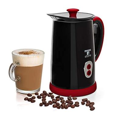 Imagem de Moss & stone Espumador de leite elétrico e vaporizador para fazer latte, cappuccino, chocolate quente, espumador e aquecedor de leite quente e frio, máquina de espuma, desligamento automático e interior antiaderente (preto/vermelho)
