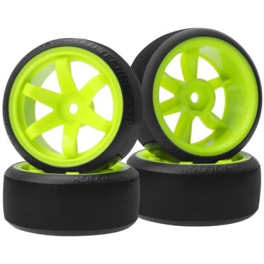 Imagem de ShareGoo 4PCS/Set 1/10 Drift Car Tires,62mm Hard Plastic Tires & Wheel Rims 12mm Hex Compatible with Traxxas HSP Tamiya HPI Kyosho Wltoys RC 1/10 On Road Drift Drifting Car (Green)