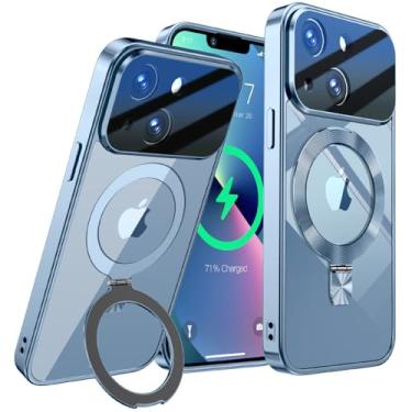 Imagem de [Proteção total da lente da câmera + anel de CD compatível com suporte MagSafe] Capa magnética para iPhone 13, proteção contra quedas de grau militar galvanizada, não amarela, capa transparente para